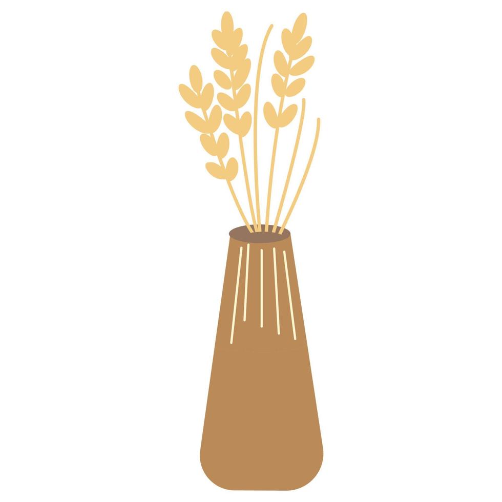 Illustration of beautiful dried flowers in vases, vector illustration.