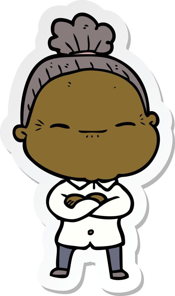 sticker of a cartoon peaceful old woman vector