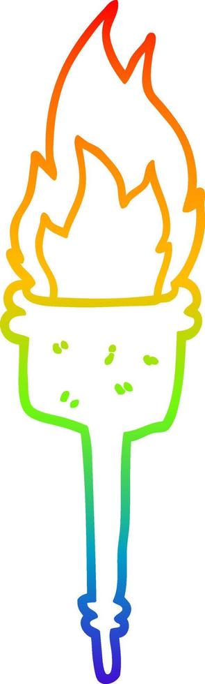 rainbow gradient line drawing cartoon flaming torch vector