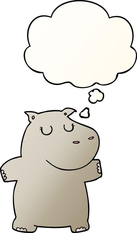 cartoon hippo and thought bubble in smooth gradient style vector