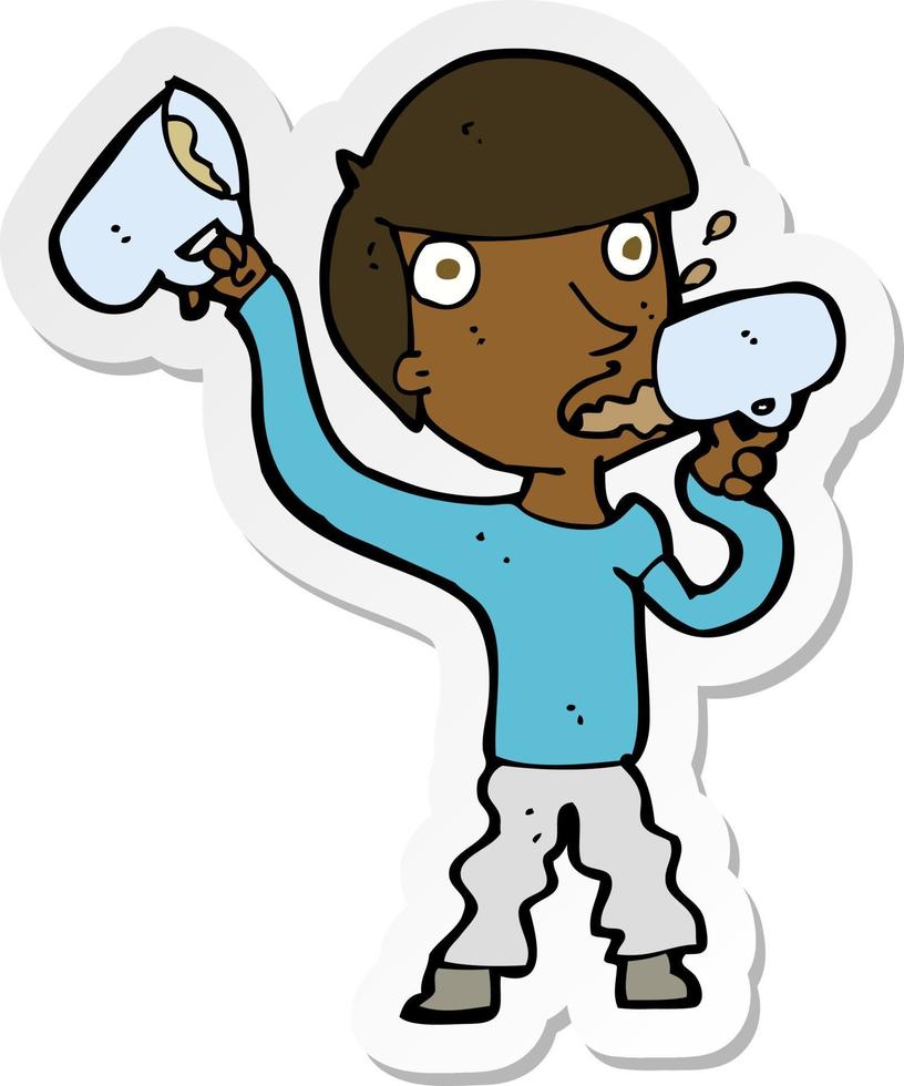 sticker of a cartoon man drinking beer vector