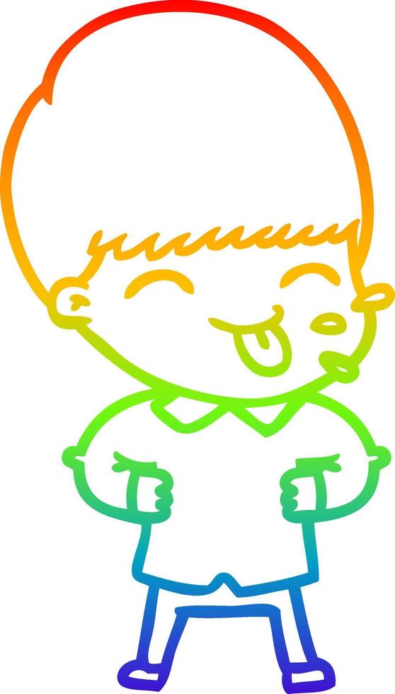 rainbow gradient line drawing cartoon boy sticking out tongue vector