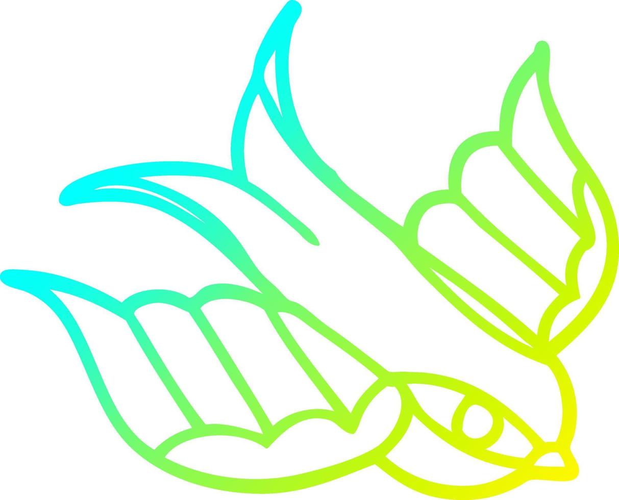 cold gradient line drawing cartoon swallow tattoo vector