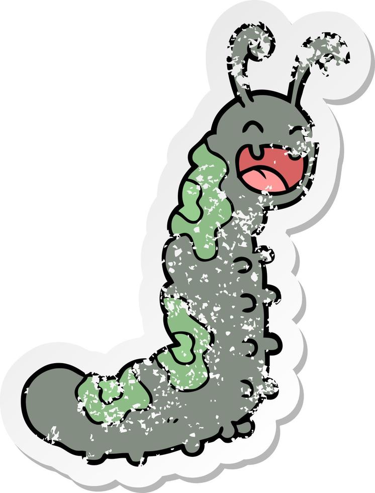 distressed sticker of a funny cartoon caterpillar vector