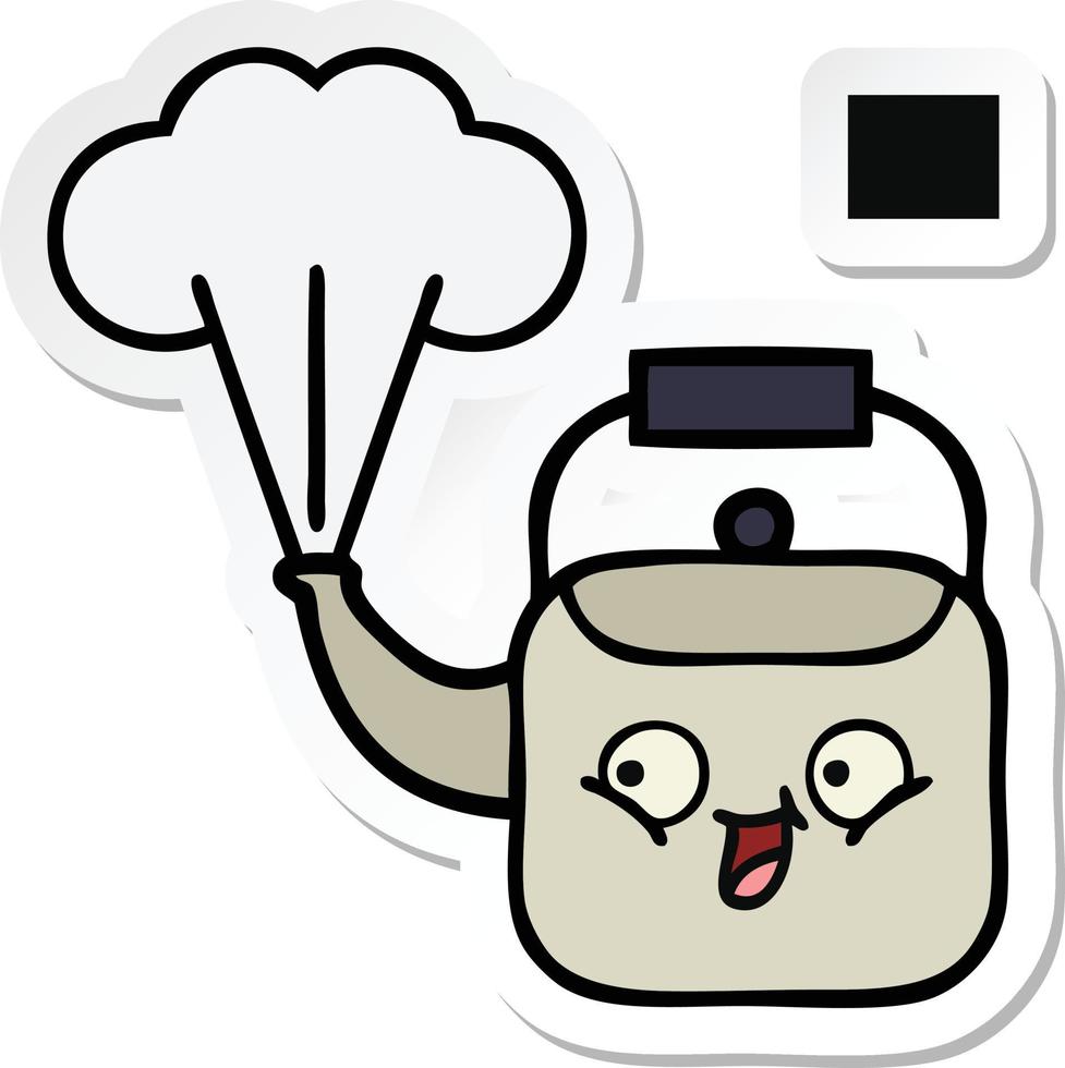 sticker of a cute cartoon steaming kettle vector