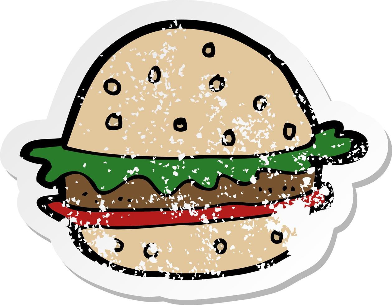 retro distressed sticker of a cartoon hamburger vector