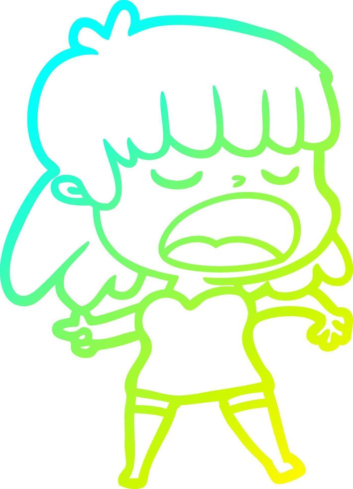 cold gradient line drawing cartoon woman talking loudly vector