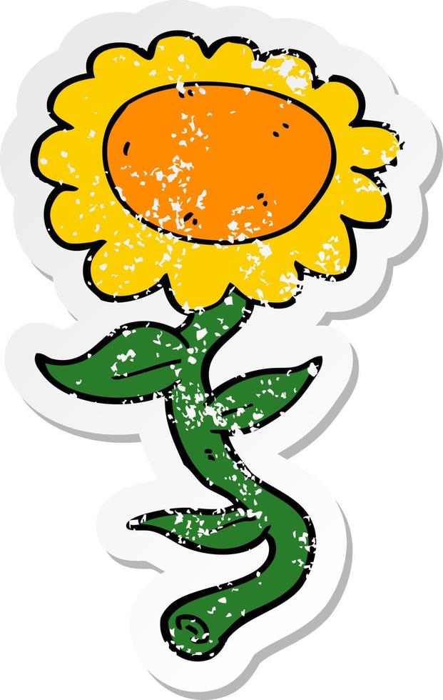 distressed sticker of a cartoon sunflower vector