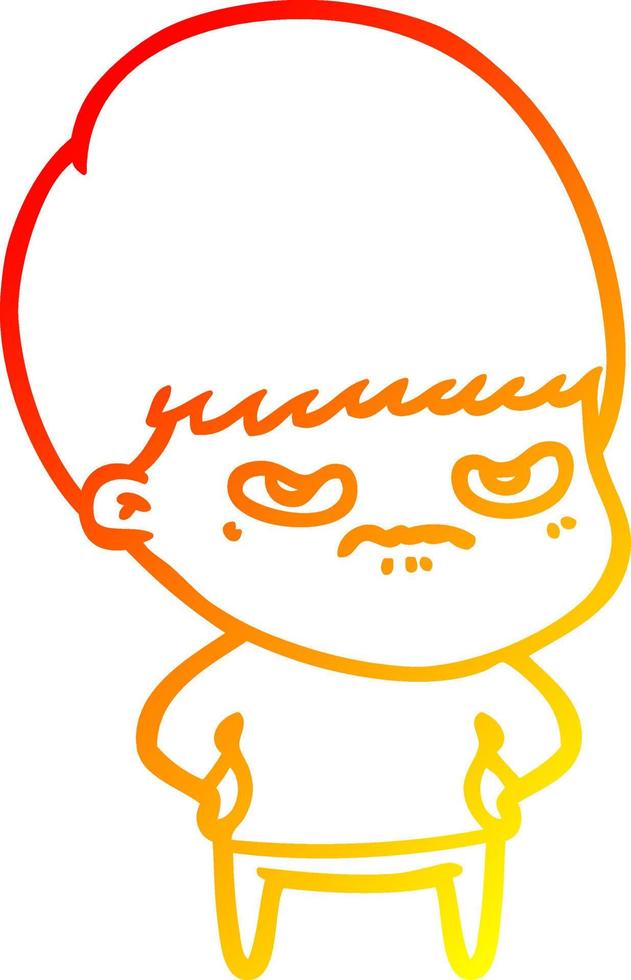 warm gradient line drawing annoyed cartoon boy vector