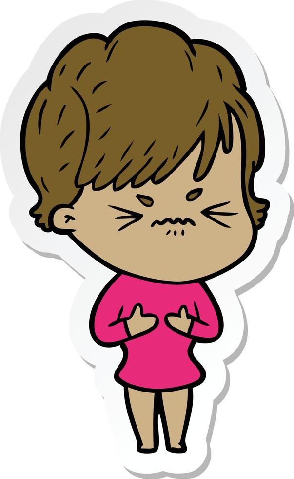 sticker of a cartoon frustrated woman vector