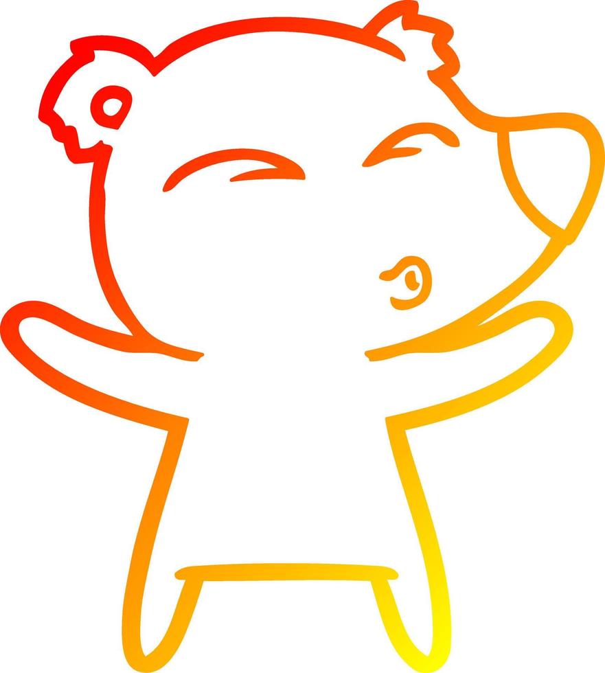warm gradient line drawing cartoon whistling bear with open arms vector
