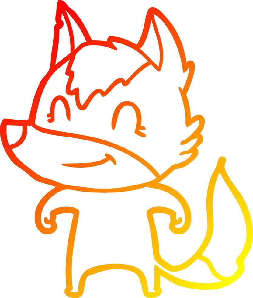 warm gradient line drawing friendly cartoon wolf vector