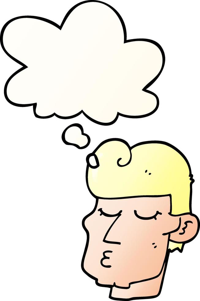 cartoon handsome man and thought bubble in smooth gradient style vector