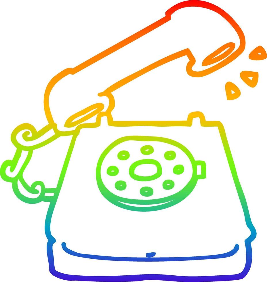 rainbow gradient line drawing cartoon old telephone vector