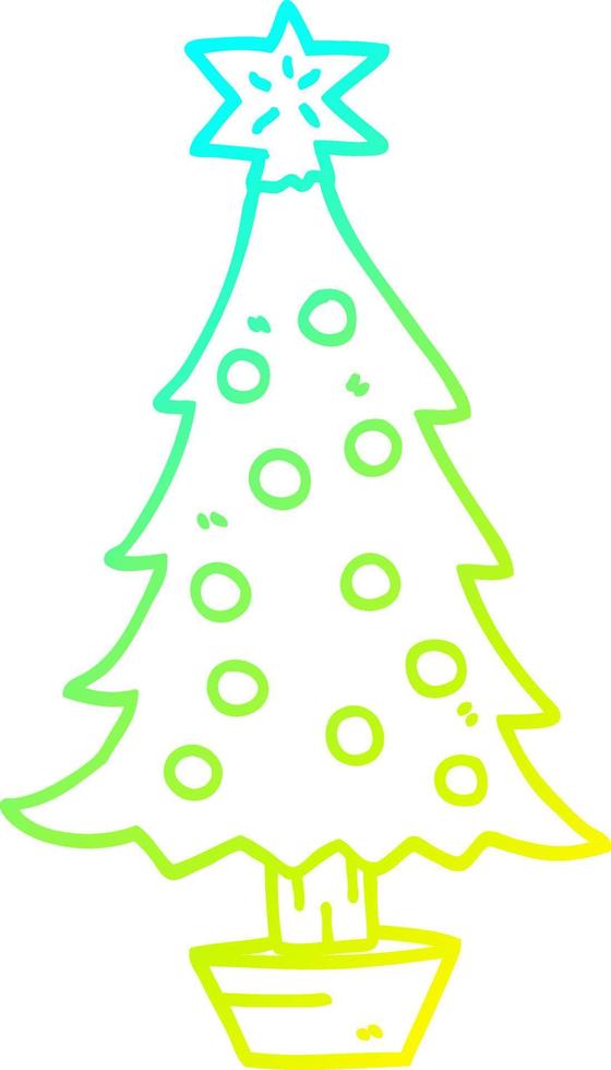 cold gradient line drawing cartoon christmas tree vector