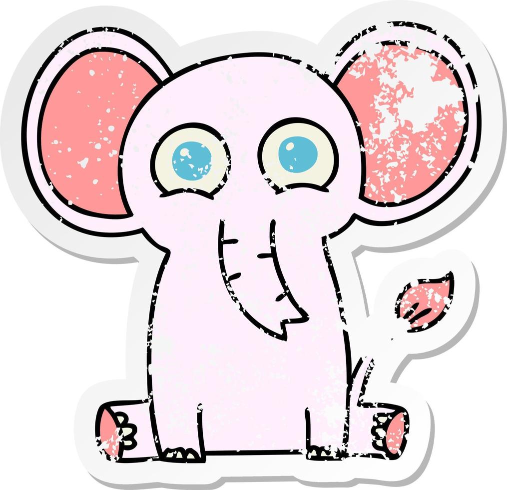 distressed sticker of a quirky hand drawn cartoon elephant vector