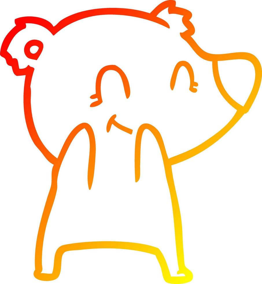 dibujo de línea de gradiente cálido dibujos animados de oso amigable vector