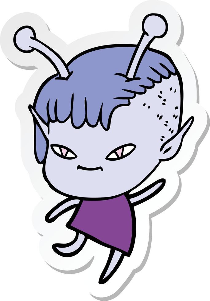 sticker of a cute cartoon alien girl vector