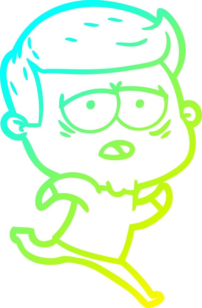 cold gradient line drawing cartoon tired man vector