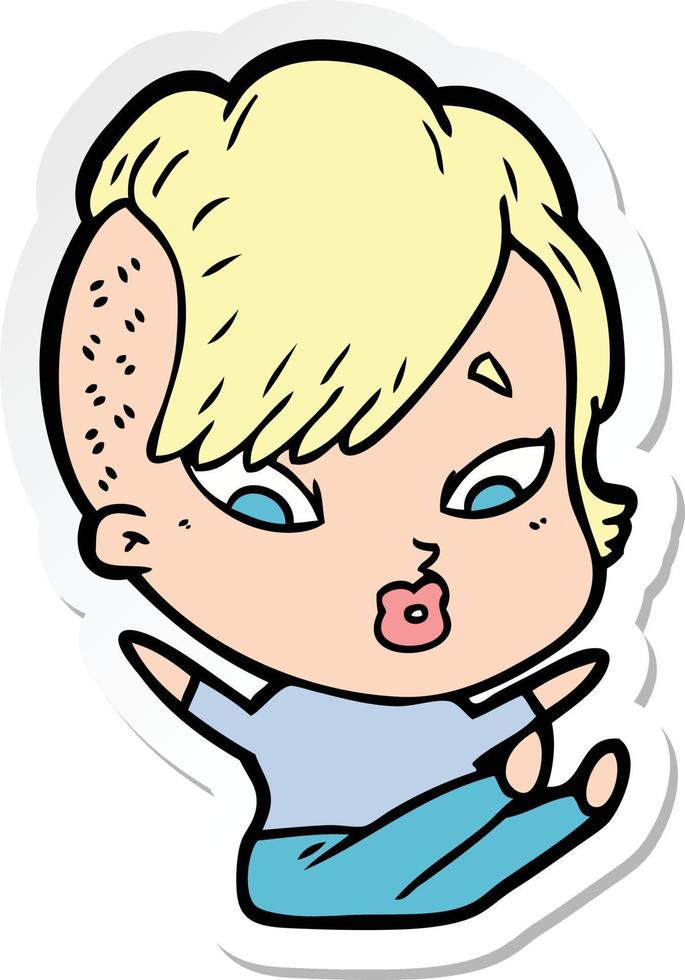 sticker of a cartoon surprised girl falling over vector