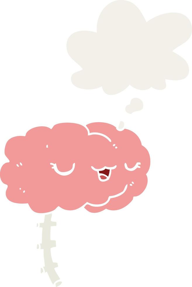 cerebro de dibujos animados feliz y burbuja de pensamiento en estilo retro vector