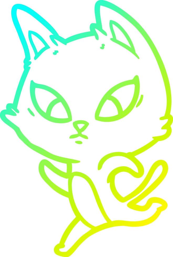 cold gradient line drawing confused cartoon cat vector