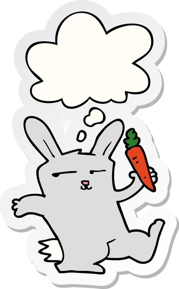 cartoon rabbit with carrot and thought bubble as a printed sticker vector