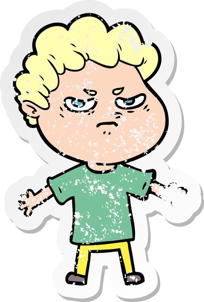 distressed sticker of a cartoon angry man vector