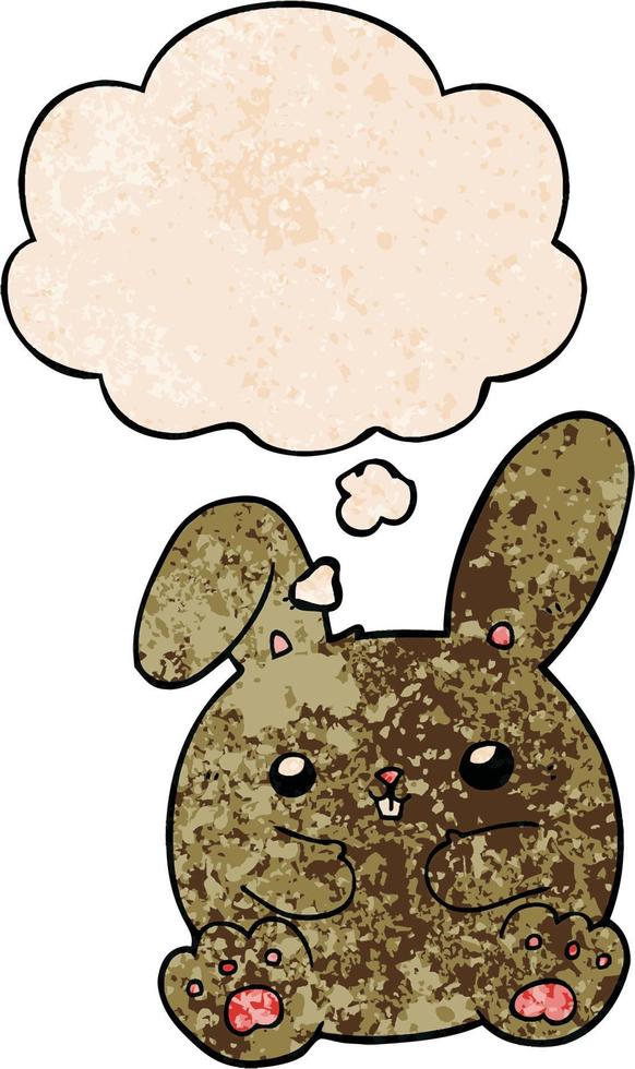 cartoon rabbit and thought bubble in grunge texture pattern style vector