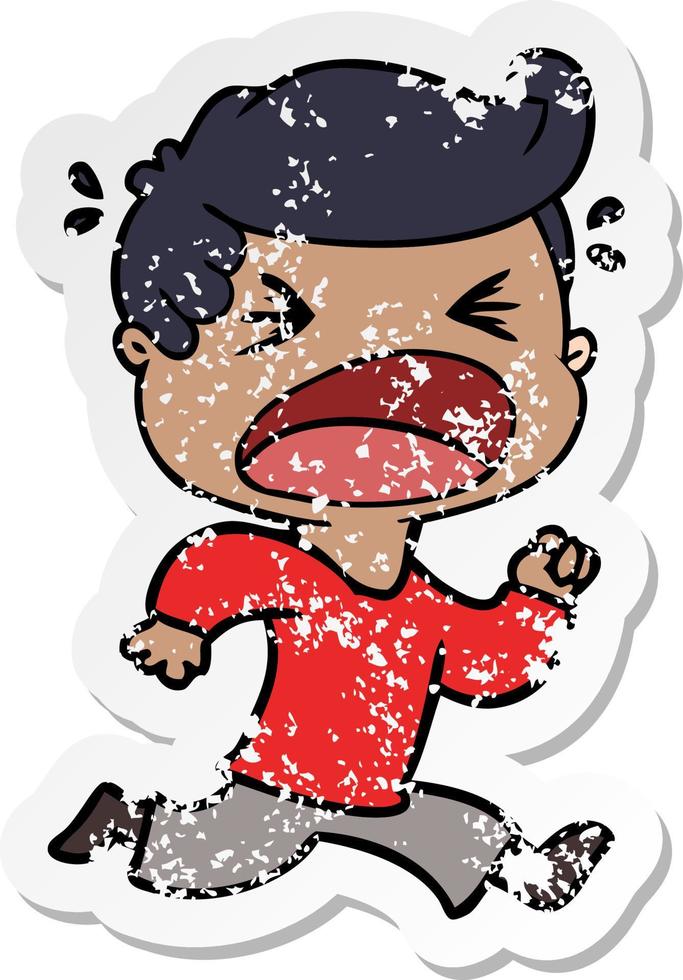 distressed sticker of a cartoon shouting man vector