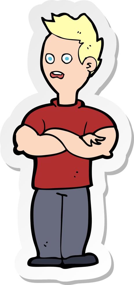 sticker of a cartoon man with crossed arms vector