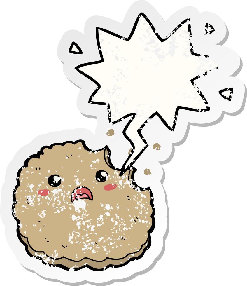 cartoon biscuit and speech bubble distressed sticker vector