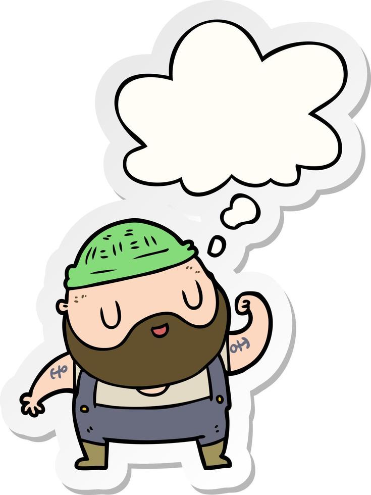 cartoon dock worker and thought bubble as a printed sticker vector