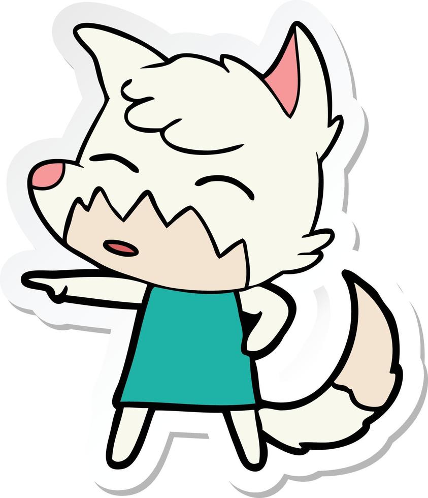 sticker of a cartoon fox in dress pointing vector