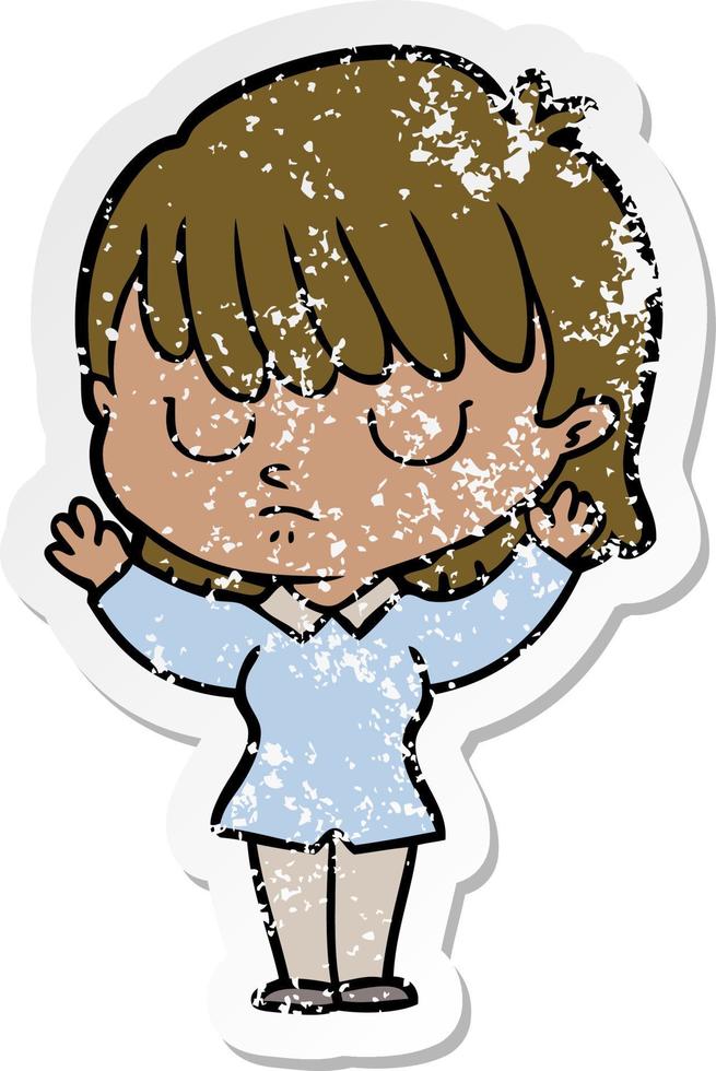 distressed sticker of a cartoon woman vector