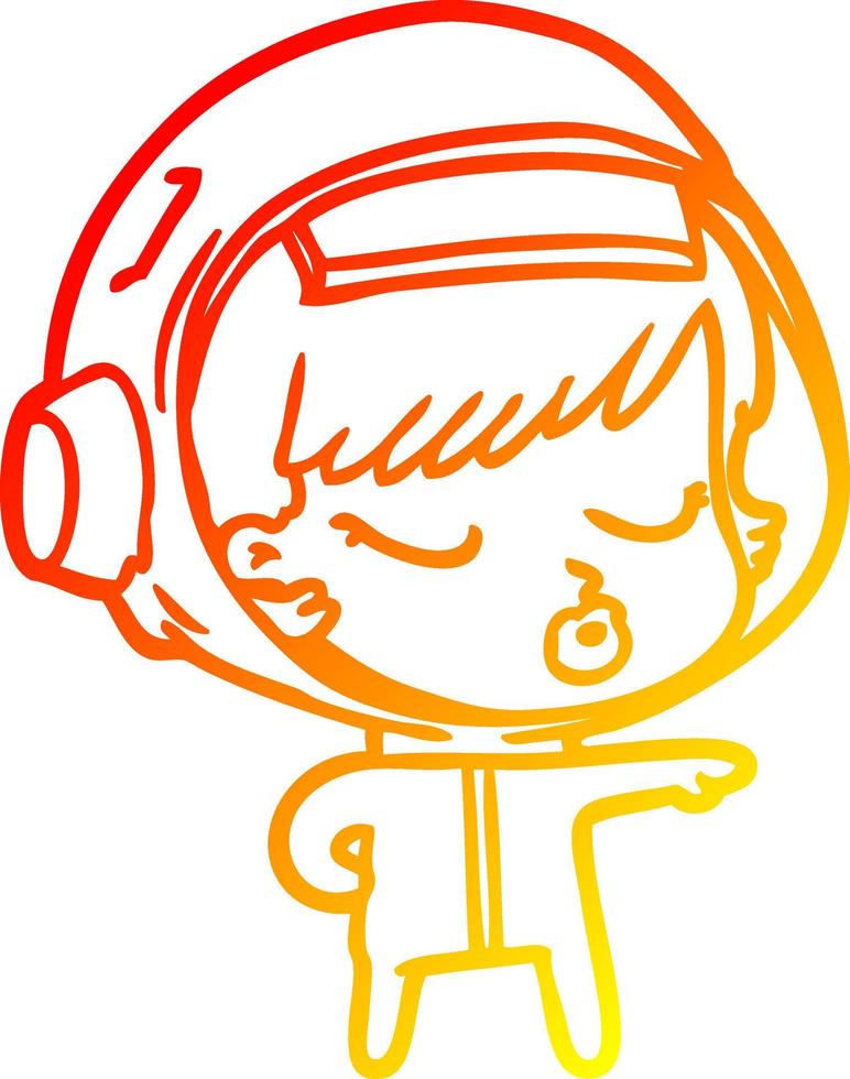 warm gradient line drawing cartoon pretty astronaut girl pointing the way vector