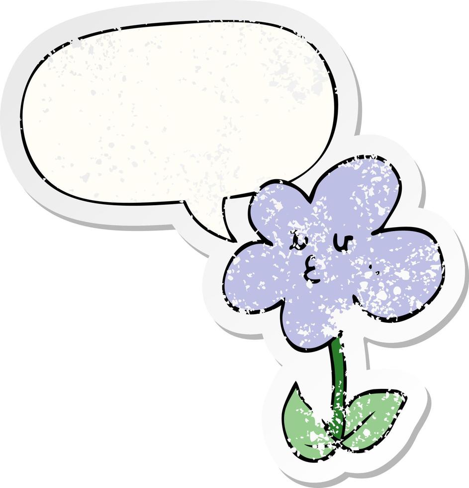 cartoon flower and speech bubble distressed sticker vector