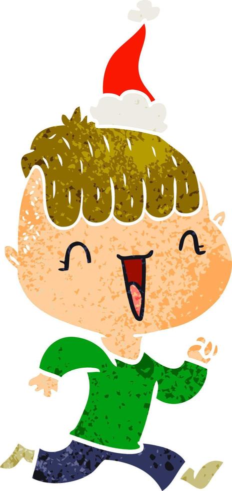 retro cartoon of a happy boy surprised wearing santa hat vector