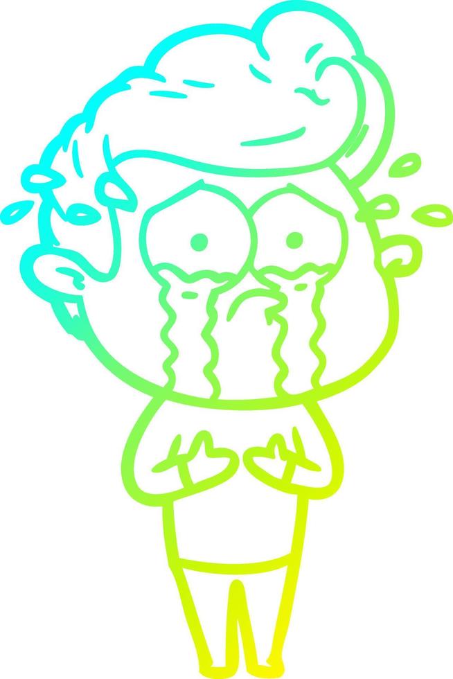 cold gradient line drawing cartoon crying man vector