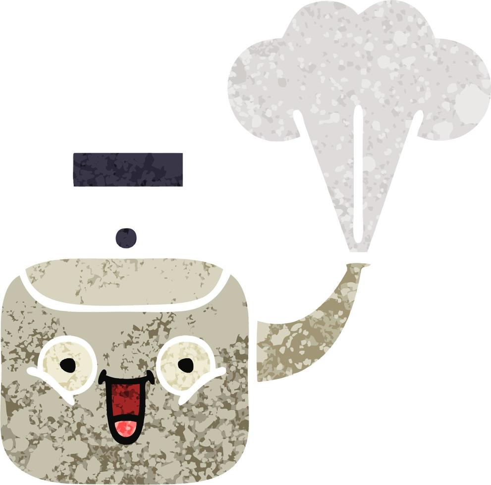 retro illustration style cartoon steaming kettle vector