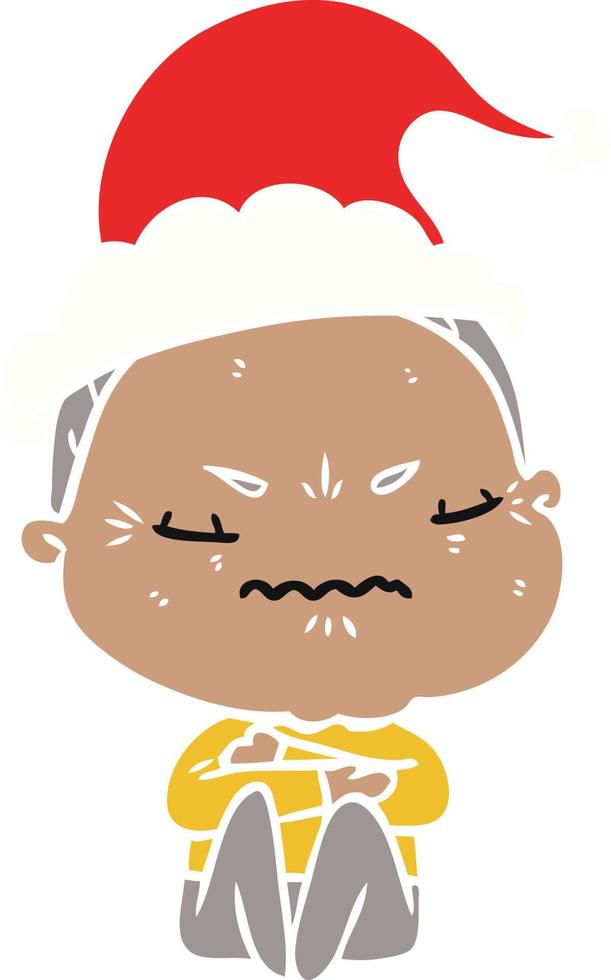 flat color illustration of a annoyed old lady wearing santa hat vector