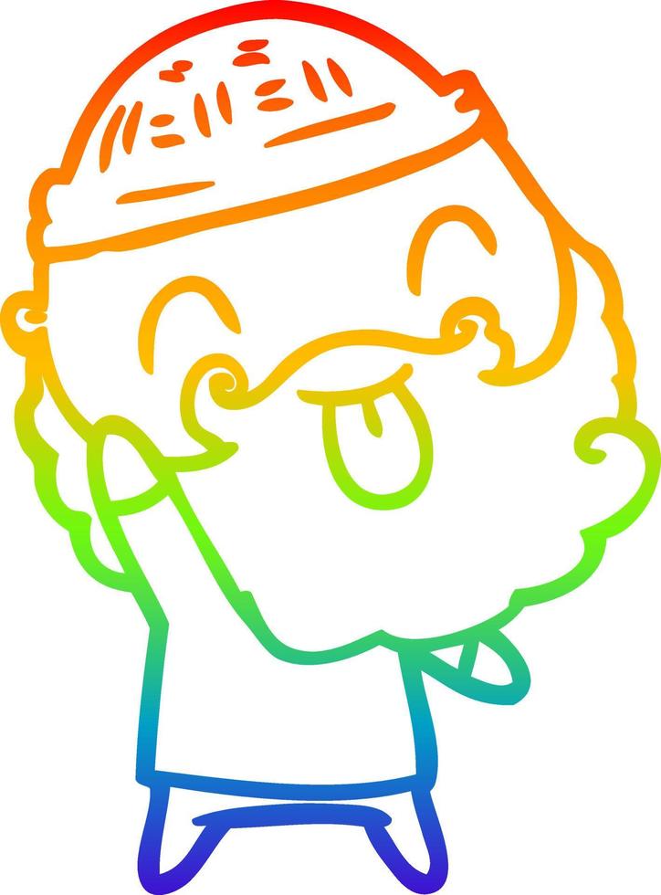 rainbow gradient line drawing man with beard sticking out tongue vector