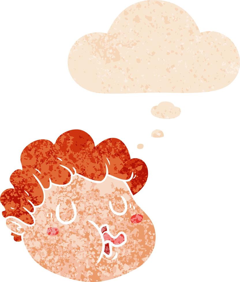 cartoon male face and thought bubble in retro textured style vector