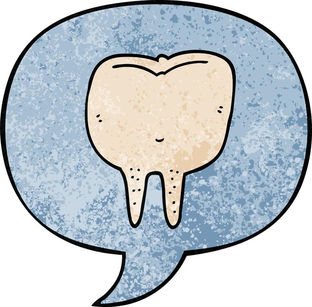 cartoon tooth and speech bubble in retro texture style vector