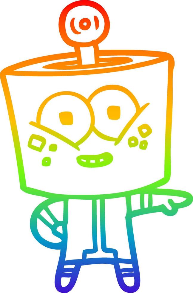 rainbow gradient line drawing happy cartoon robot pointing vector