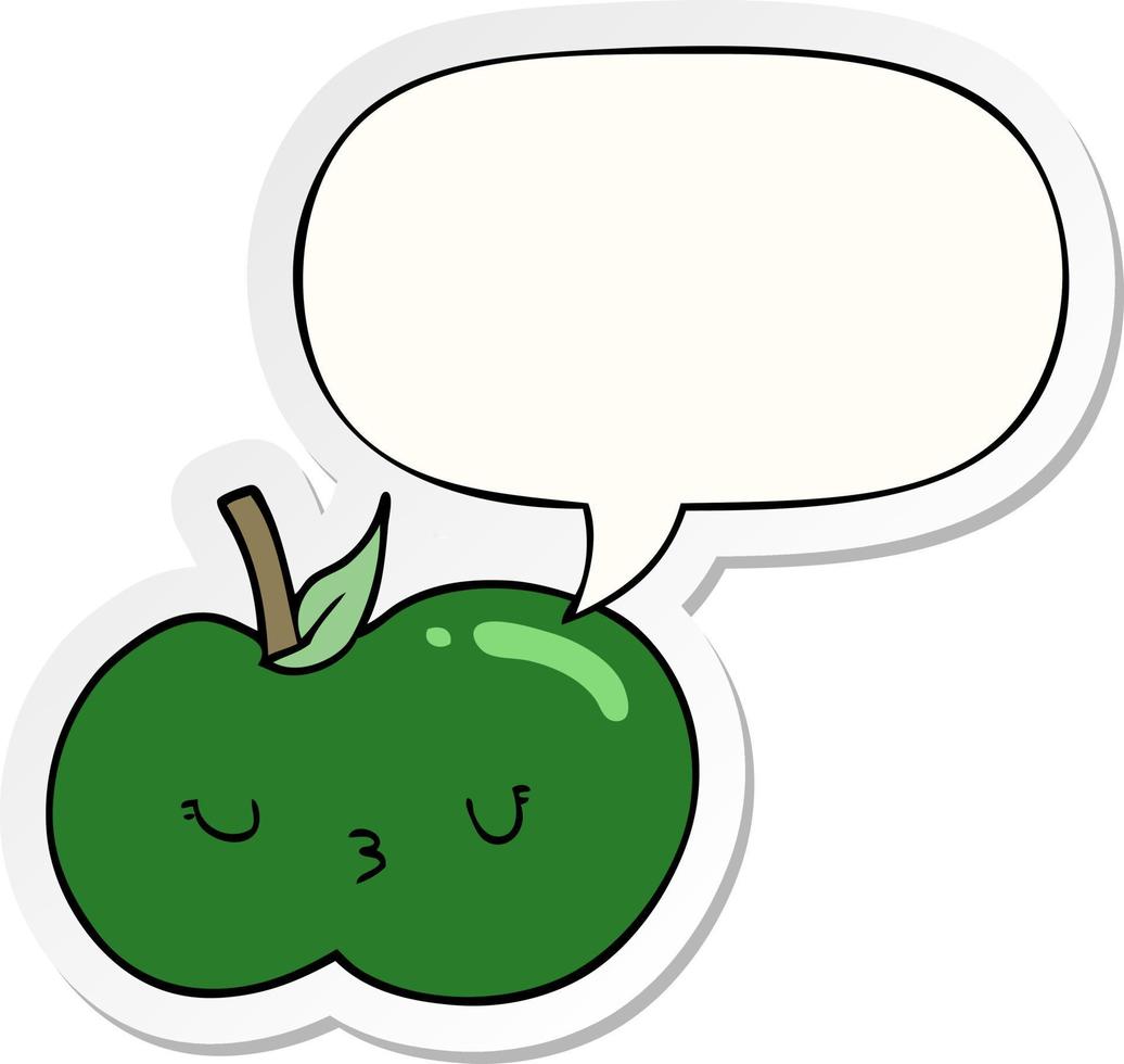 cartoon cute apple and speech bubble sticker vector