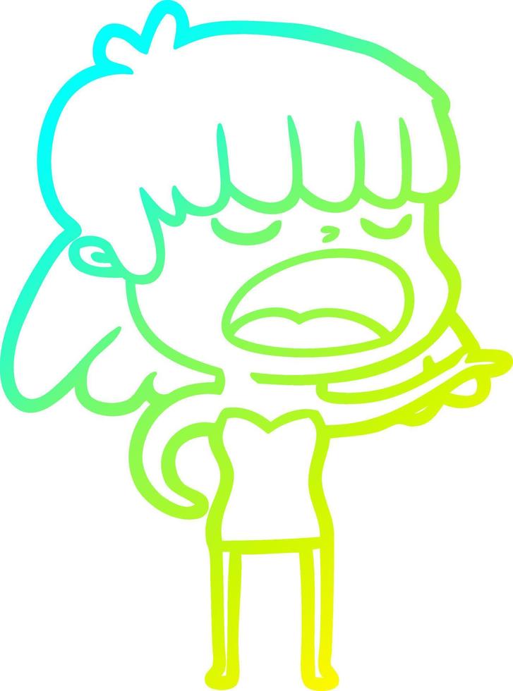 cold gradient line drawing cartoon woman talking loudly vector