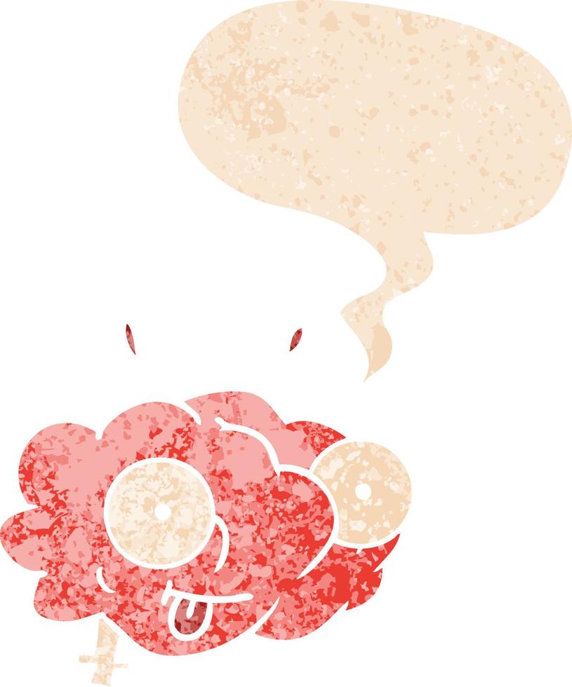 funny cartoon brain and speech bubble in retro textured style vector