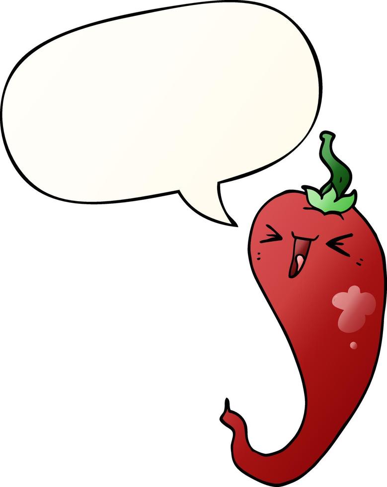 cartoon hot chili pepper and speech bubble in smooth gradient style vector