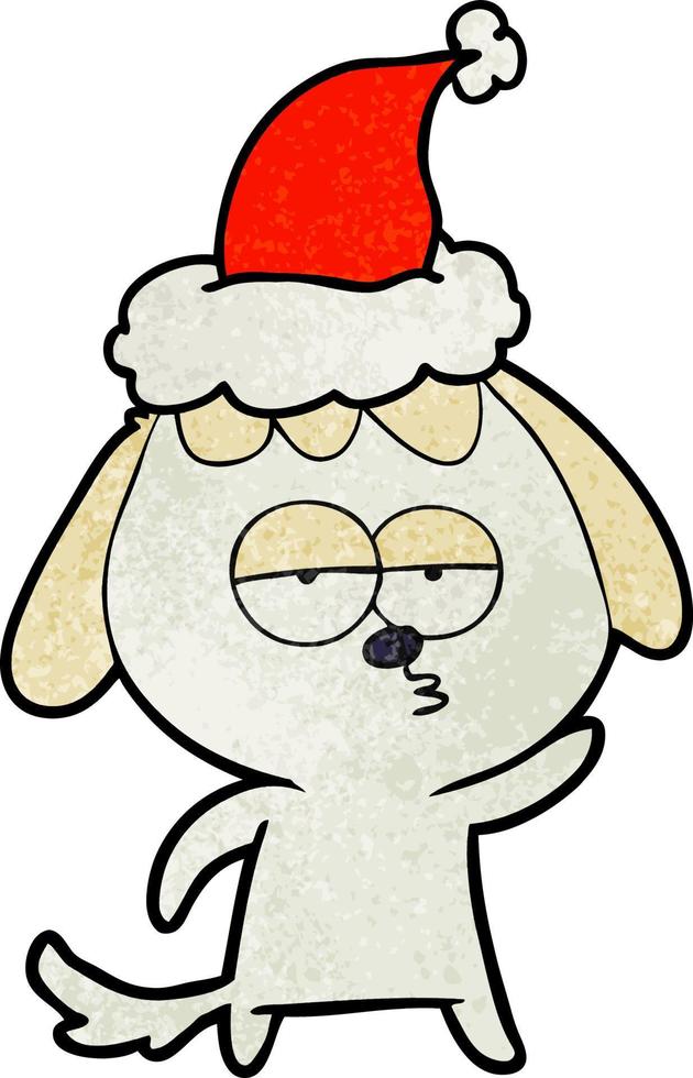 caricatura texturizada de un perro aburrido con sombrero de santa vector